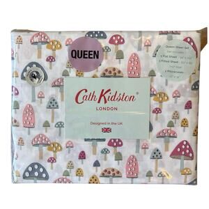 Cath Kidston London Mini Mushrooms Pastel 4 pc QUEEN Sheet Set 100% Cotton NEW